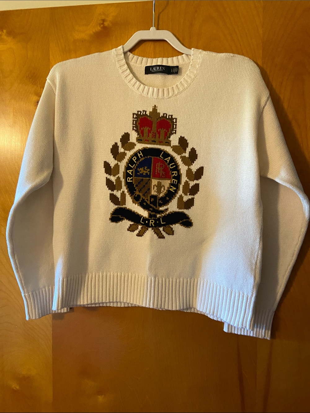 Ralph Lauren Cream Crewneck Sweater with Crest Motif - Picture 6 of 8